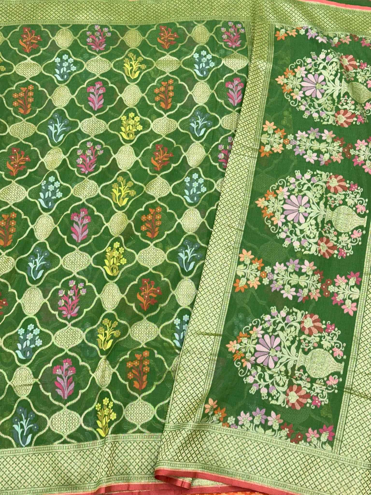 Cream Pure Muslin Cotton Jamdani Handloom Banarasi Saree with Ektara Weave