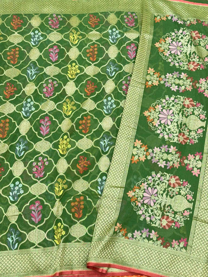 Cream Pure Muslin Cotton Jamdani Handloom Banarasi Saree with Ektara Weave