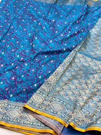 Saphire Blue Pure Satin Silk Handwoven Soft Drape Banarasi Saree