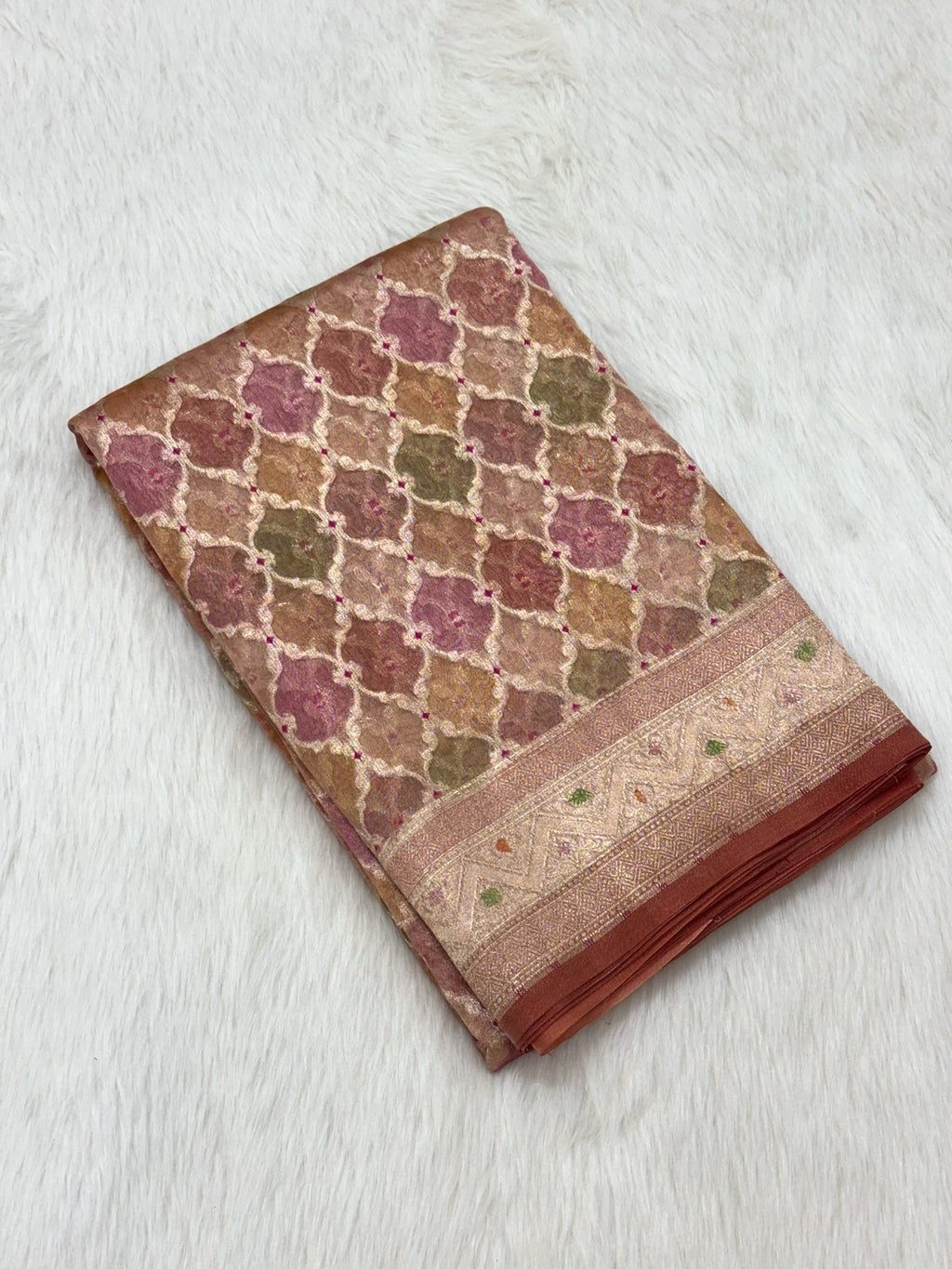 Peach Ektara Tissue Handloom Saree