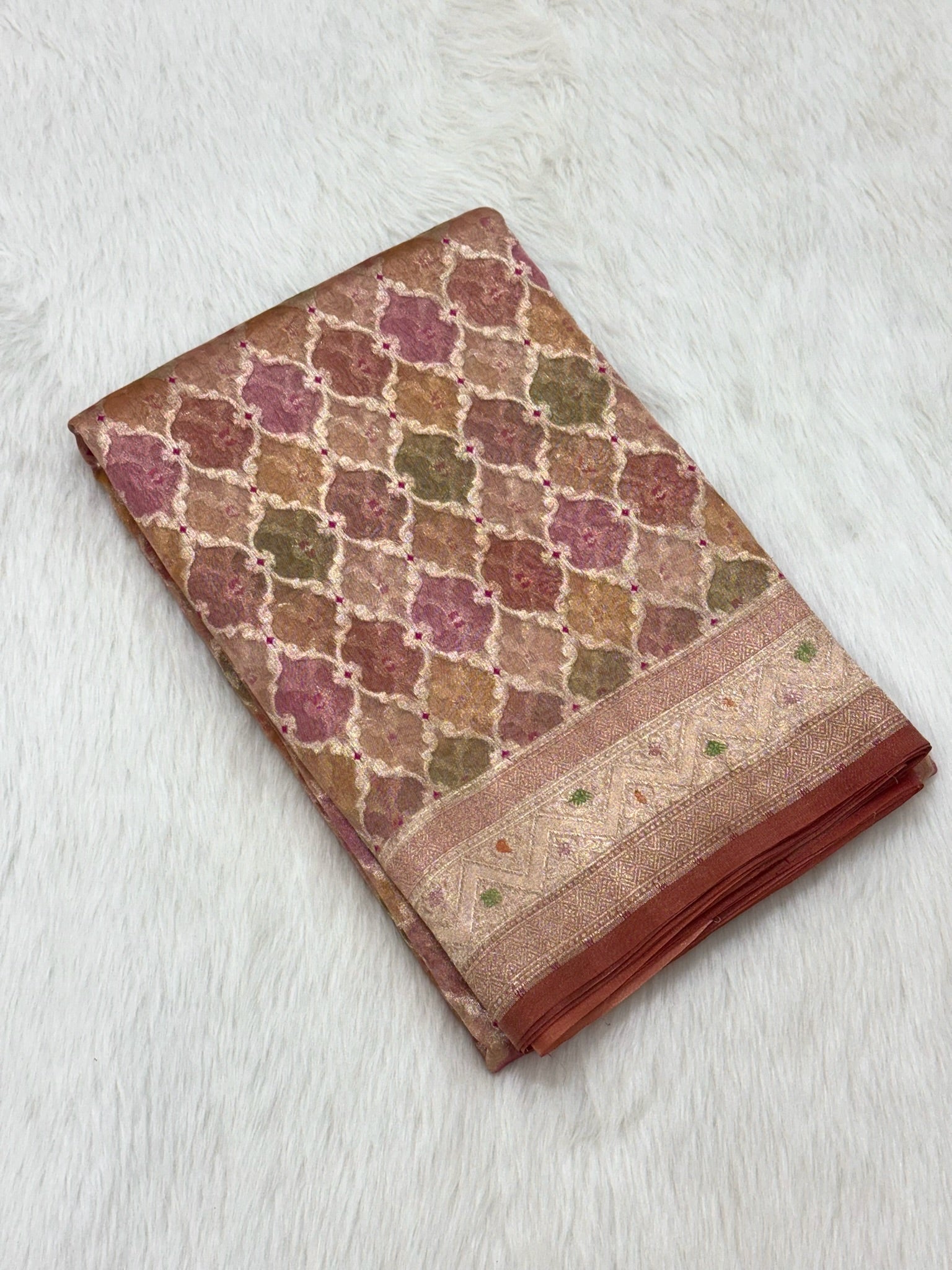 Peach Ektara Tissue Handloom Saree