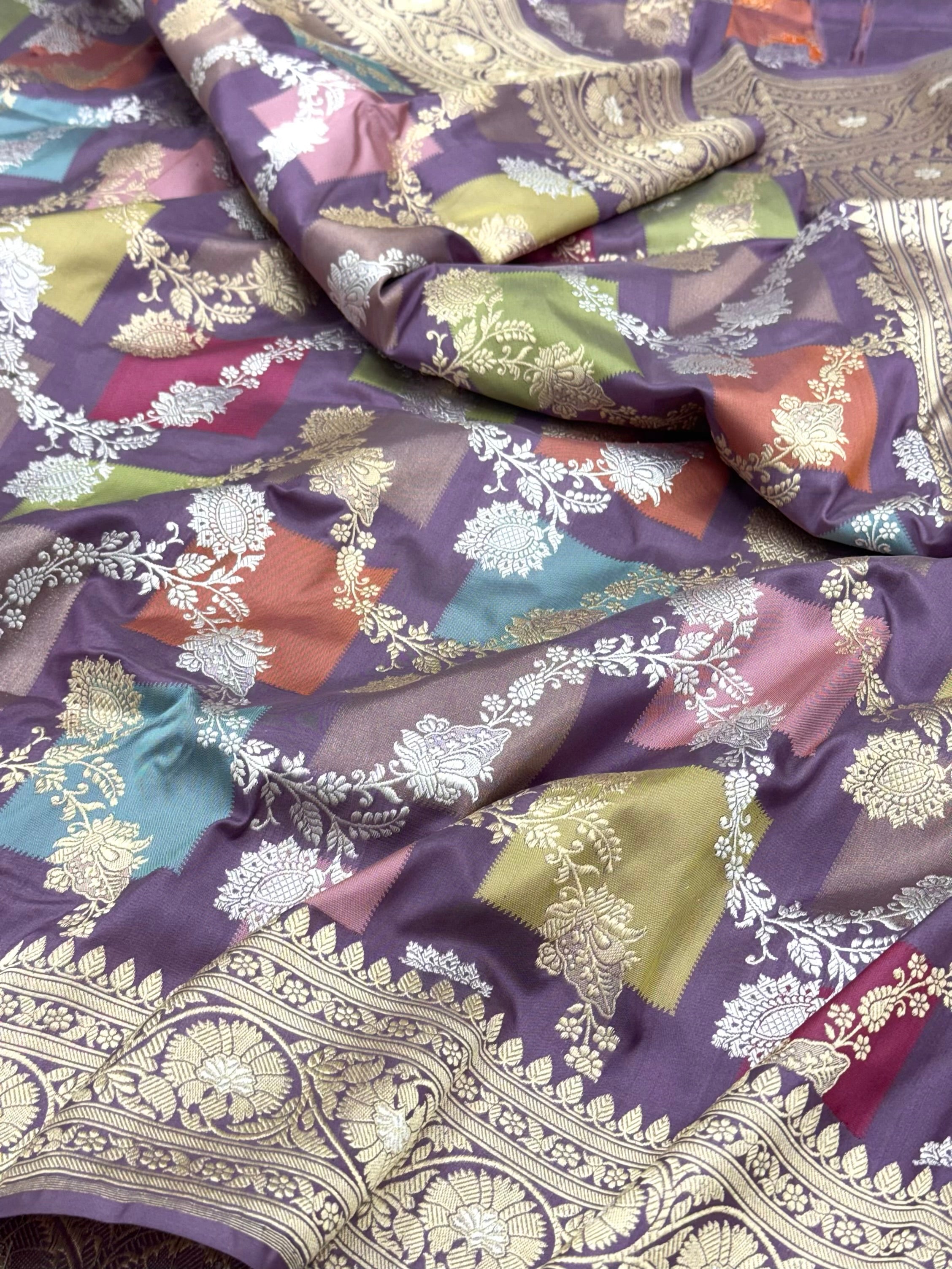 Lavender Pure Mulberry Katan Silk Handwoven Banarasi Saree - Rangkaat