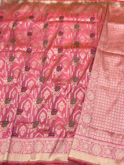 Peach/Dual Tone  Banarasi Handloom Saree | Pure Katan Mulberry Silk Meenakari Saree