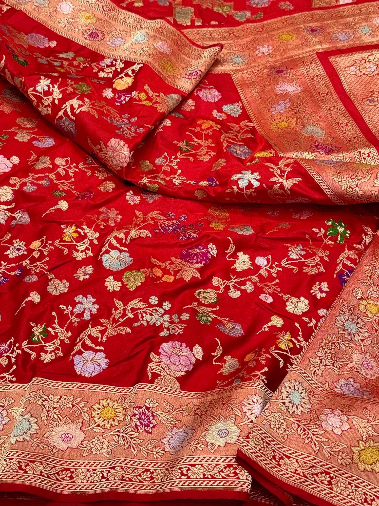 Red Pure Mulberry Double Katan Silk Handwoven Premium Banarasi Saree | Authentic Kadhwa Technique Banarasi Saree