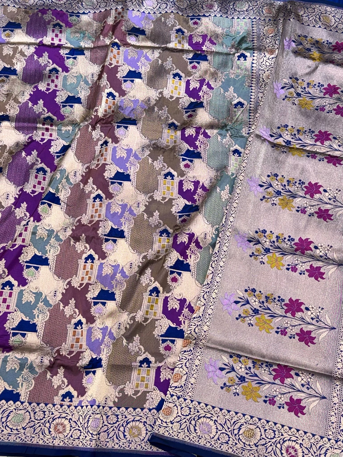 Blue Handwoven Banarasi Pure Mulberry Katan Silk Handloom Saree - Rangkaat