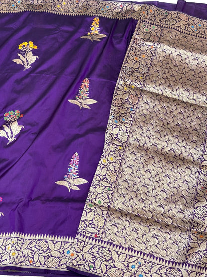 Purple Pure Mulberry Katan Silk Handwoven Banarasi Saree - Kadhwa Technique Authentic Banarasi Saree