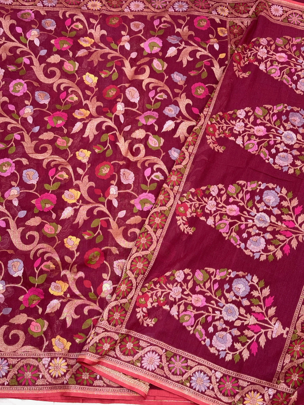 Berry Muslin Cotton Ektara Weave Handloom Jamdani Saree