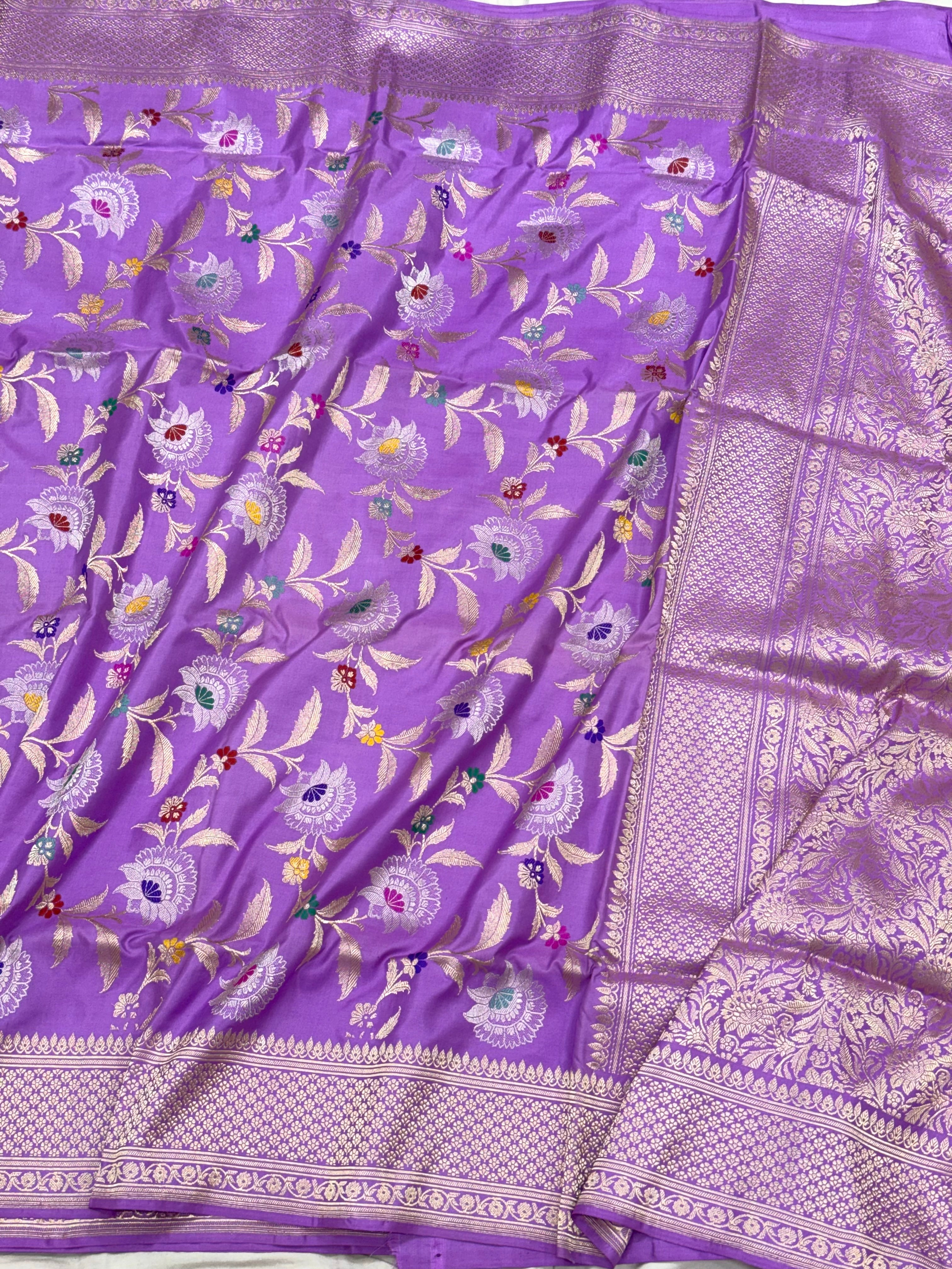 Lavender Pure Mulberry Katan Silk Handwoven Banarasi Saree