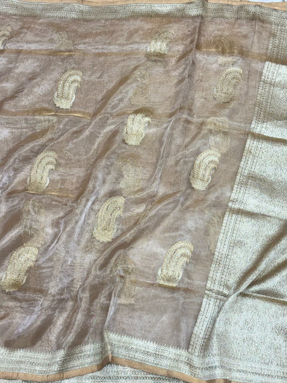 Molten Gold Pure Tissue Silk Handwoven Banarasi Saree | Kadhwa Ektara Weave | Pure Silk Vintage Banarasi Saree
