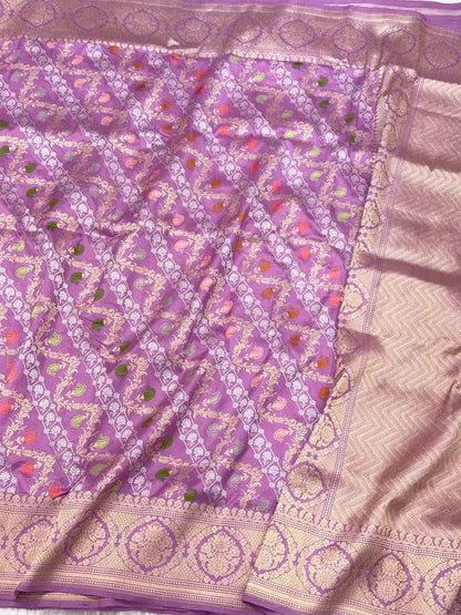 Purple Pure Katan Silk Saree | Kadhwa Technique | Handwoven Banarasi Saree | 100% Pure Mulberry Silk Saree