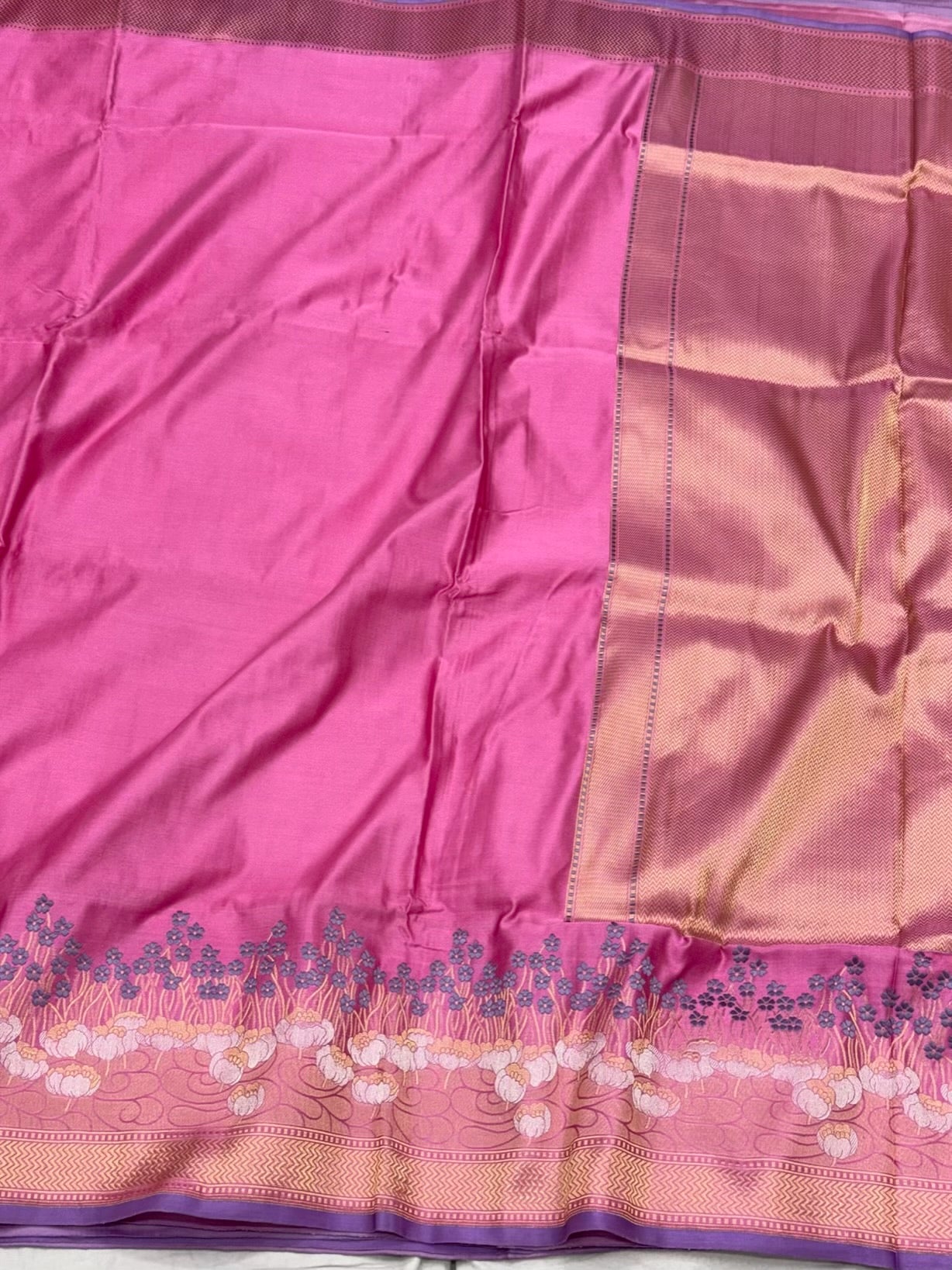 Pink Banarasi Handwoven Saree - Pure Satin Silk Kadhwa Weave Contemporary Banarasi Saree