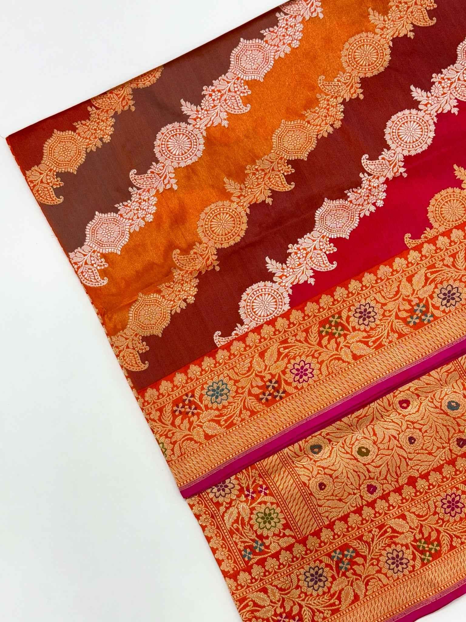 Orange Pure Katan Silk Rangkaat Saree