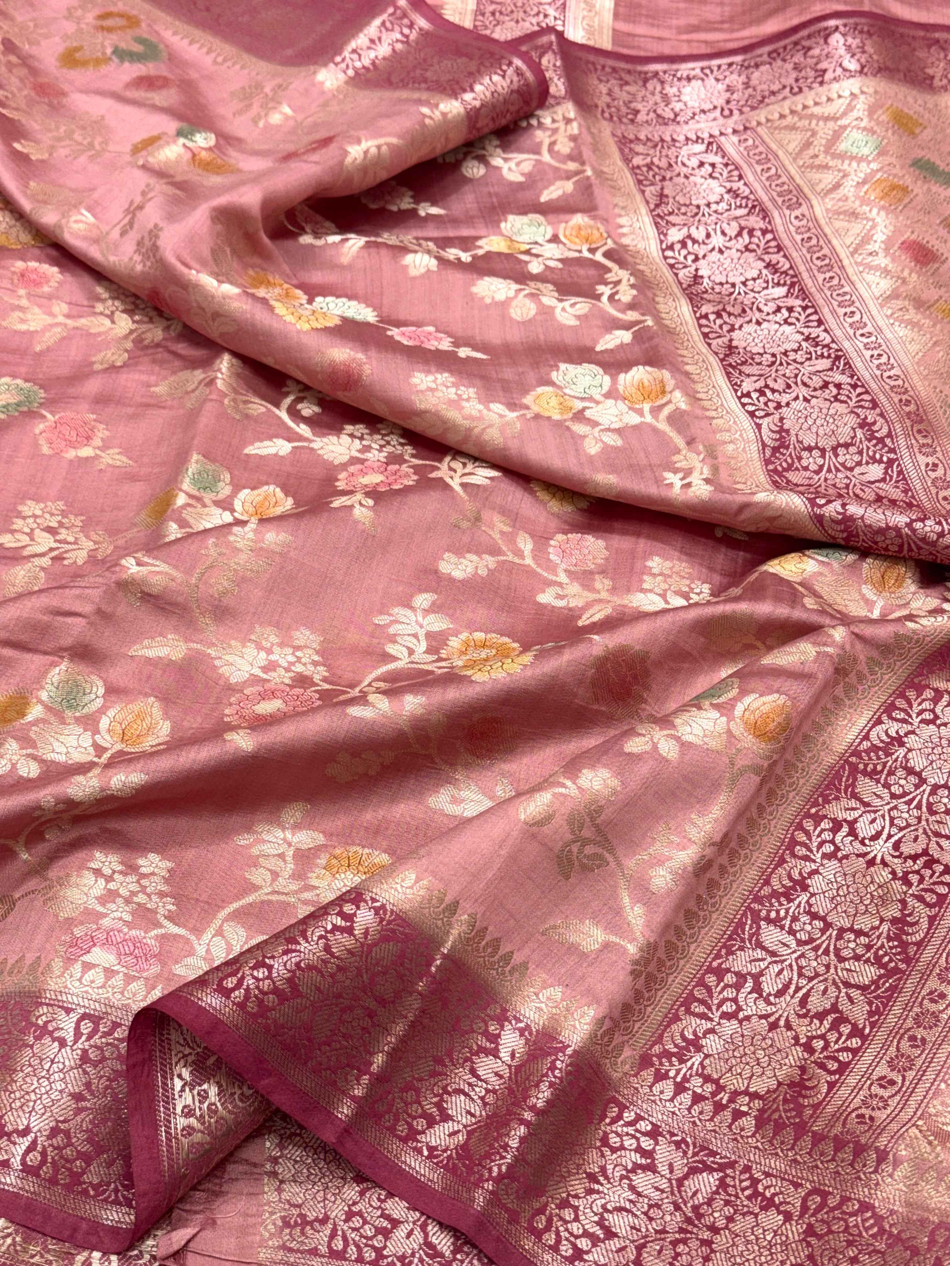Mauve Pink Pure Mulberry Chiniya Silk Handloom Banarasi Saree