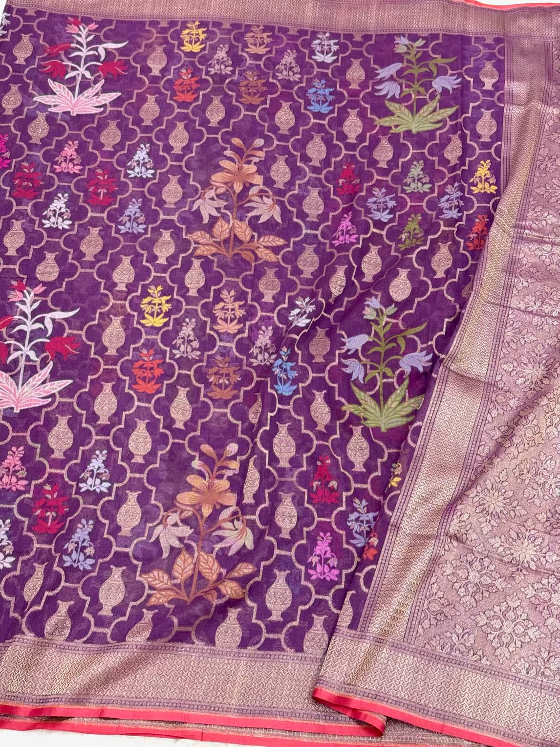 Dusty Lavender Pure Muslin Cotton Jamdani Hanloom Banrasi Saree |Ektara Weave|