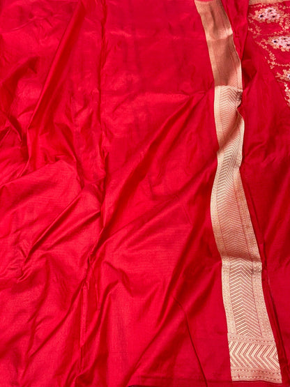 Red Pure Katan Silk Handloom Banarasi Saree