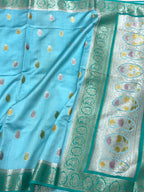 Sky Blue Pure Mulberry Chiniya Silk Lightweight Banarasi Saree