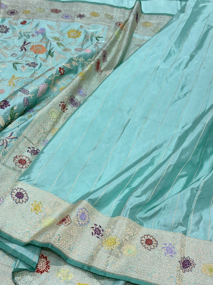 Sea Green Pure Mulberry Katan Silk Handwoven Banarasi Saree