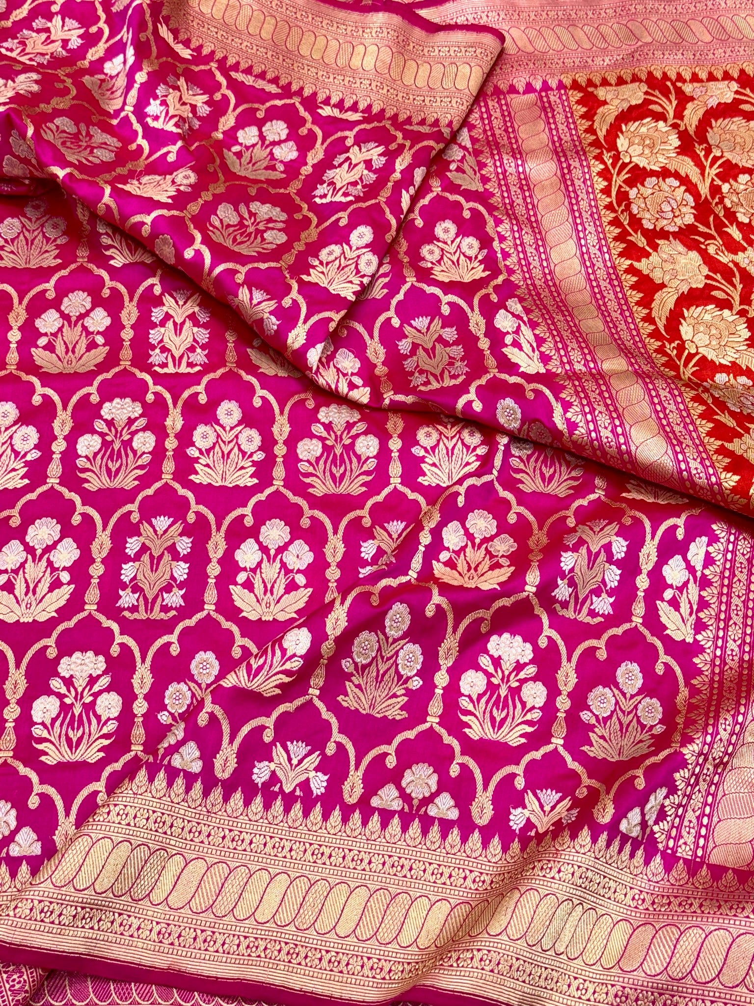 Rani Pink Pure Katan Silk Banarasi Handwoven Saree