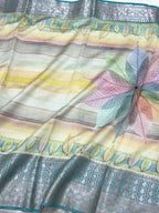 Sea Green Pure Mulberry Chiniya Silk Lightweight Contemporary Saree - Multicolours