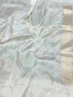 Aqua Green Pure Kora Silk Handwoven Lightweight Banarasi Saree