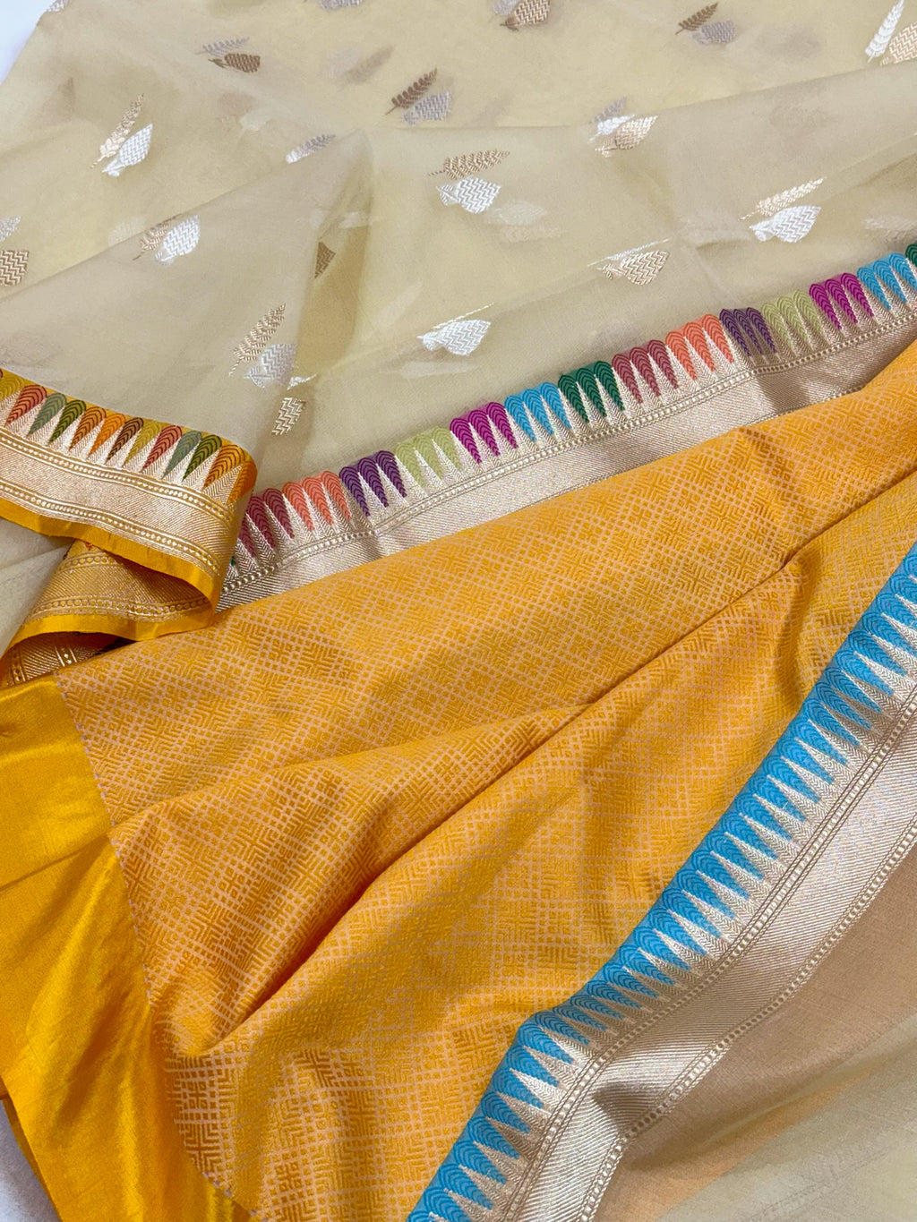 Ivory Handwoven Pure Kora Organza Silk Saree