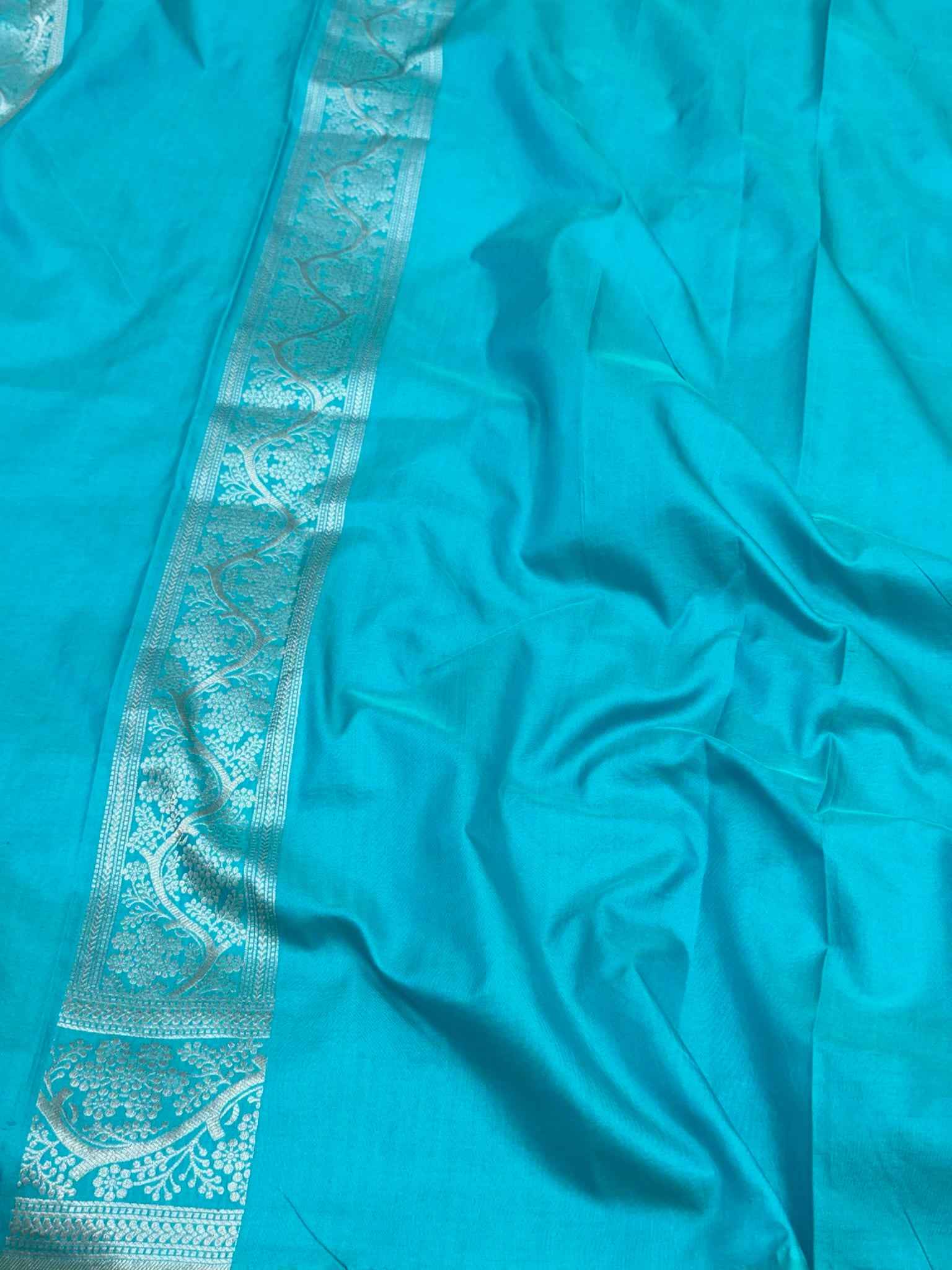 Aqua Blue Handloom Banarasi Saree | Pure Mulberry Katan Silk Banarasi Saree