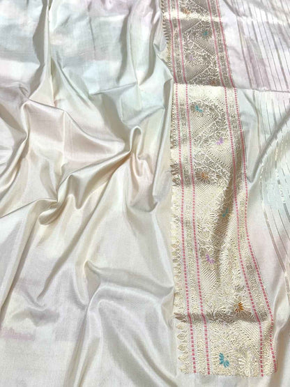 Beige Pure Katan Mulberry Silk | Kadhwa Weave | Banarasi Handwoven Modern Saree