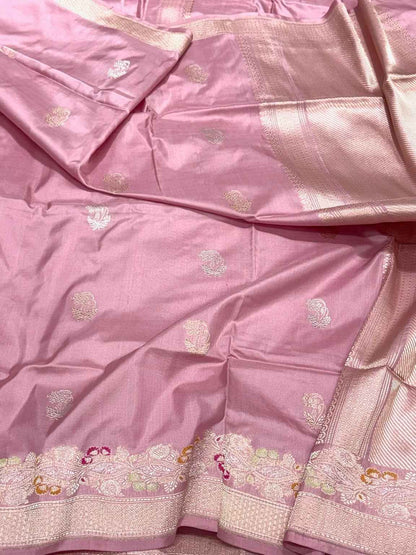 Mauve Pink Pure Mulberry Katan Silk Handwoven Banarasi Saree - Kadhwa Weave