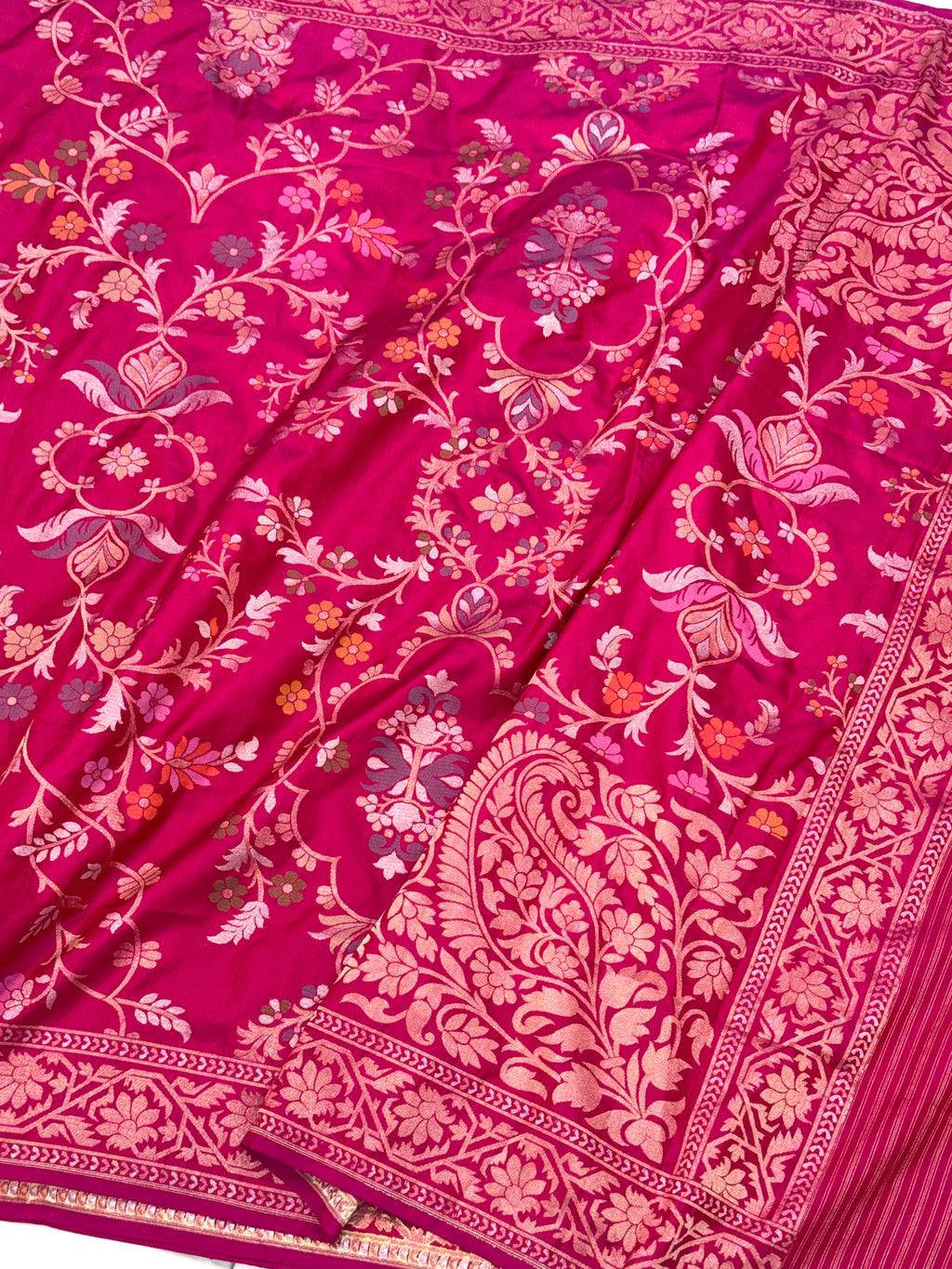 Pink Pure Katan Silk contemporary Jamdani Handwoven Banarasi Saree- Ektara Weave