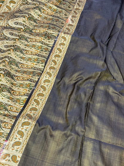 Brown Pure Satin Silk Handwoven Banarasi Saree |Tanchoi|