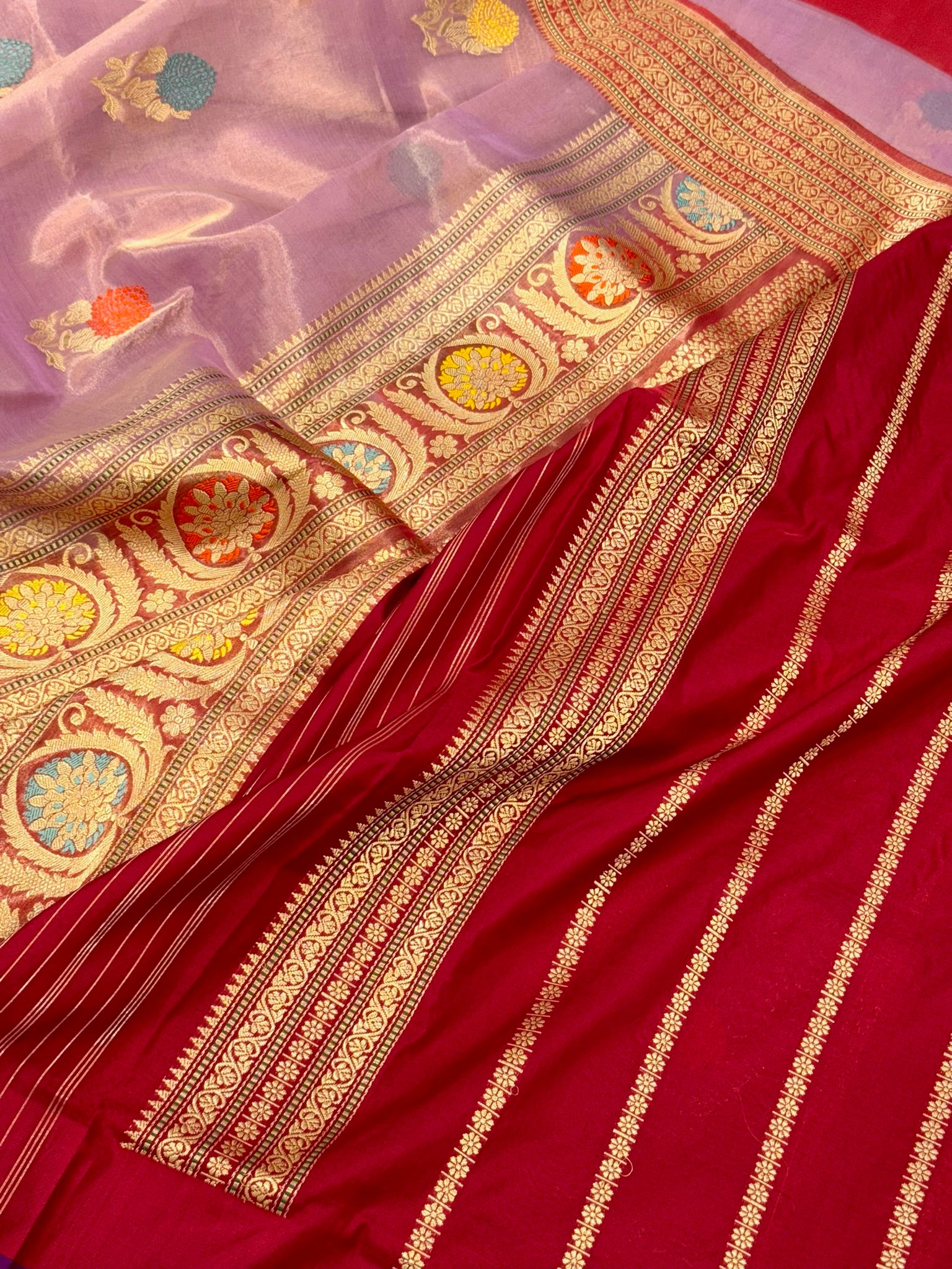 Magenta Purple Kora Tissue Pure Handwoven Saree