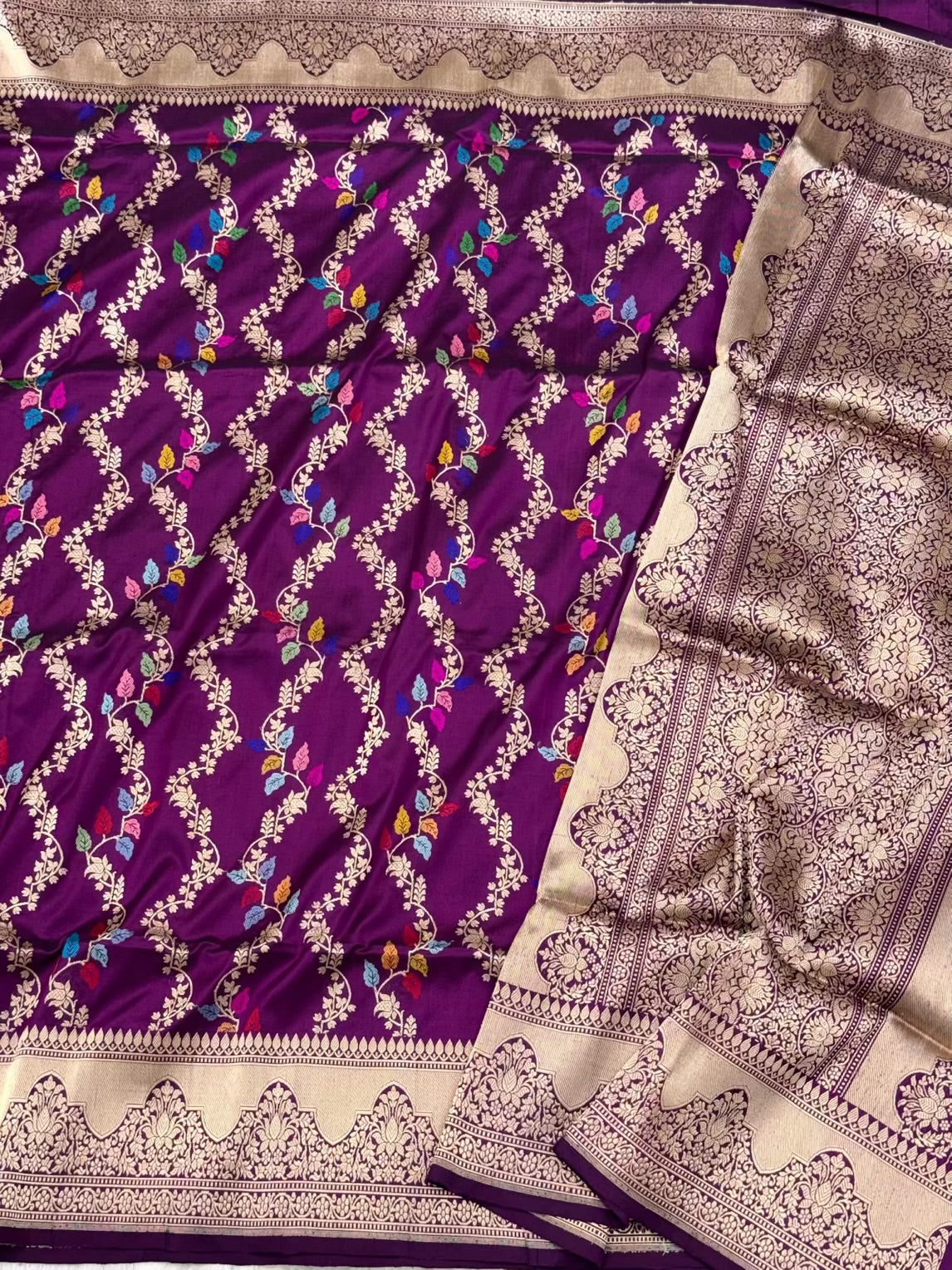 Magenta Purple Pure Mulberry Katan Silk Handwoven Banarasi Saree With Kadhwa Weave