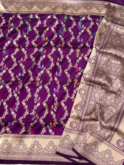 Magenta Purple Pure Mulberry Katan Silk Handwoven Banarasi Saree With Kadhwa Weave
