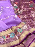 Lavender Pure Kora Silk Handwoven Banarasi Saree - Ektara Weave