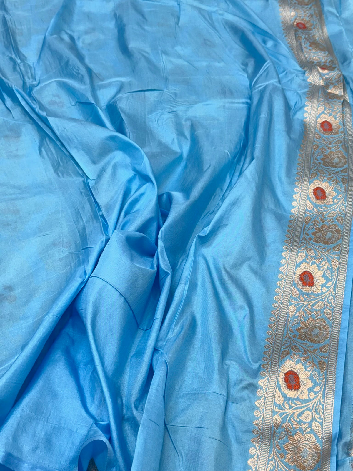 Sky Blue Pure Katan Mulberry Silk Handloom Banarasi Saree | Modern Geometrical Banarasi Saree