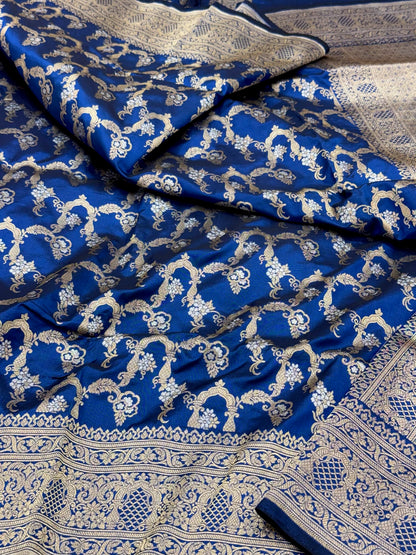 Blue Pure Mulberry Katan Silk Handloom Timeless Banarasi Saree - The Luxe Edit