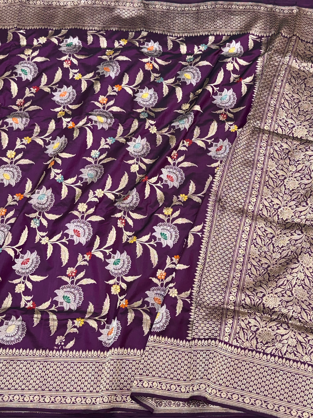 Wine Pure Mulberry Katan Silk Handwoven Banarasi Saree