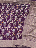 Wine Pure Mulberry Katan Silk Handwoven Banarasi Saree