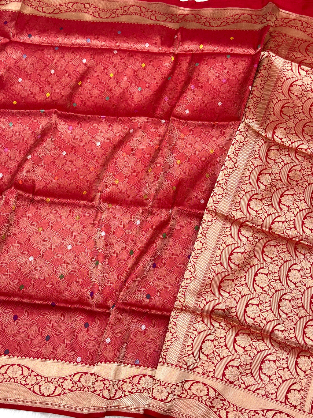 Deep Red Pure Katan Silk Handwoven Banarasi Saree - Brocade