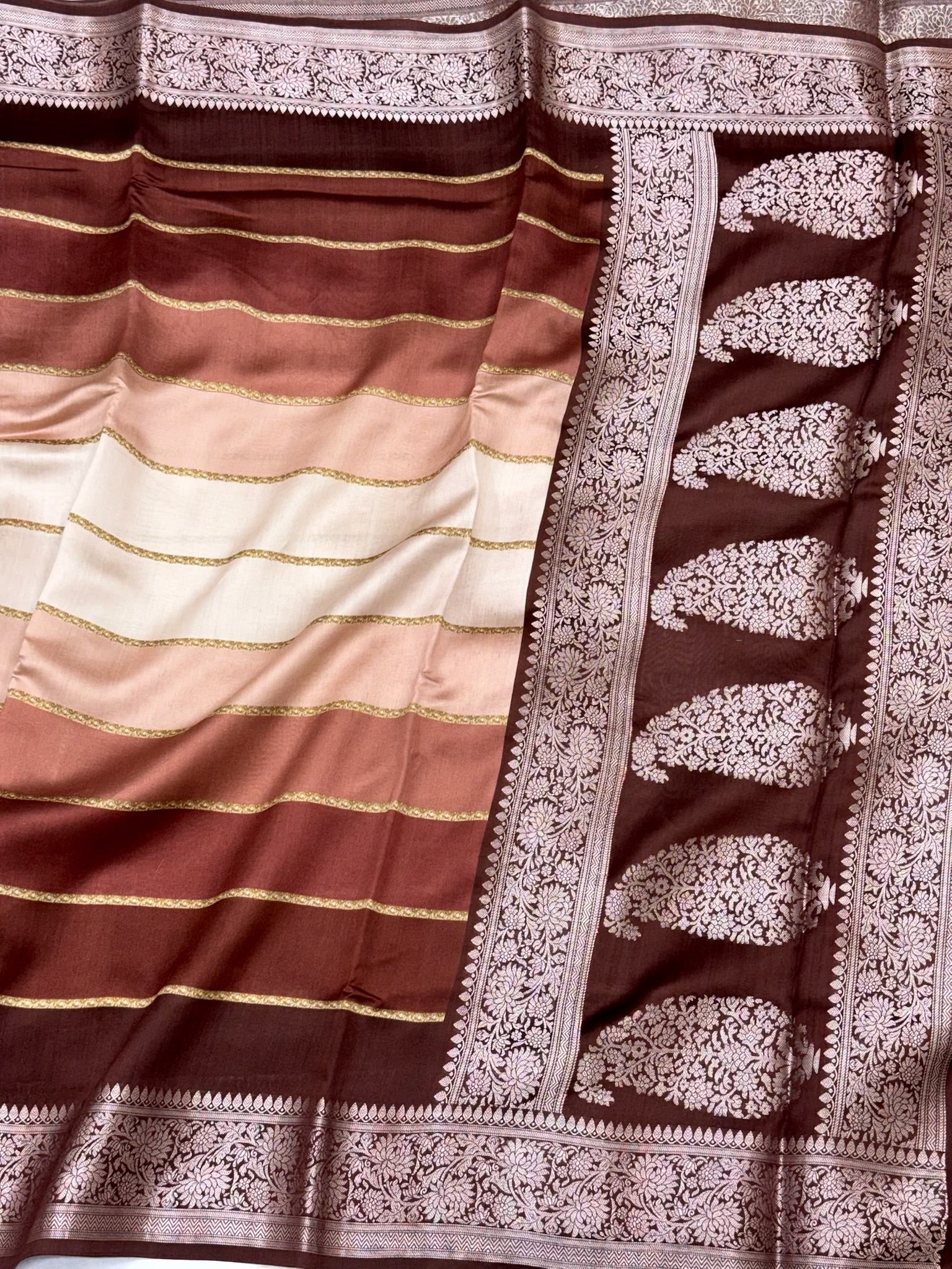 Brown Pure Chiniya Silk Modern Contemporary Banarasi Saree