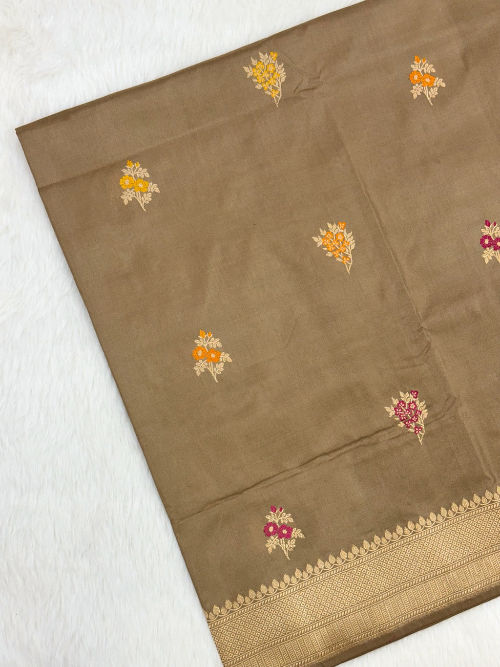 Greyish Brown Handwoven Pure Katan Silk Saree
