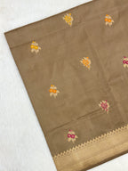Greyish Brown Handwoven Pure Katan Silk Saree