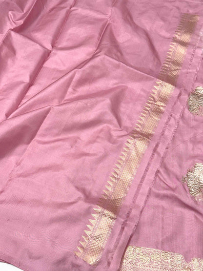 Pastel Pink Pure Katan Silk Handwoven Banarasi Saree | Contemporary Design | Skirt Pallu