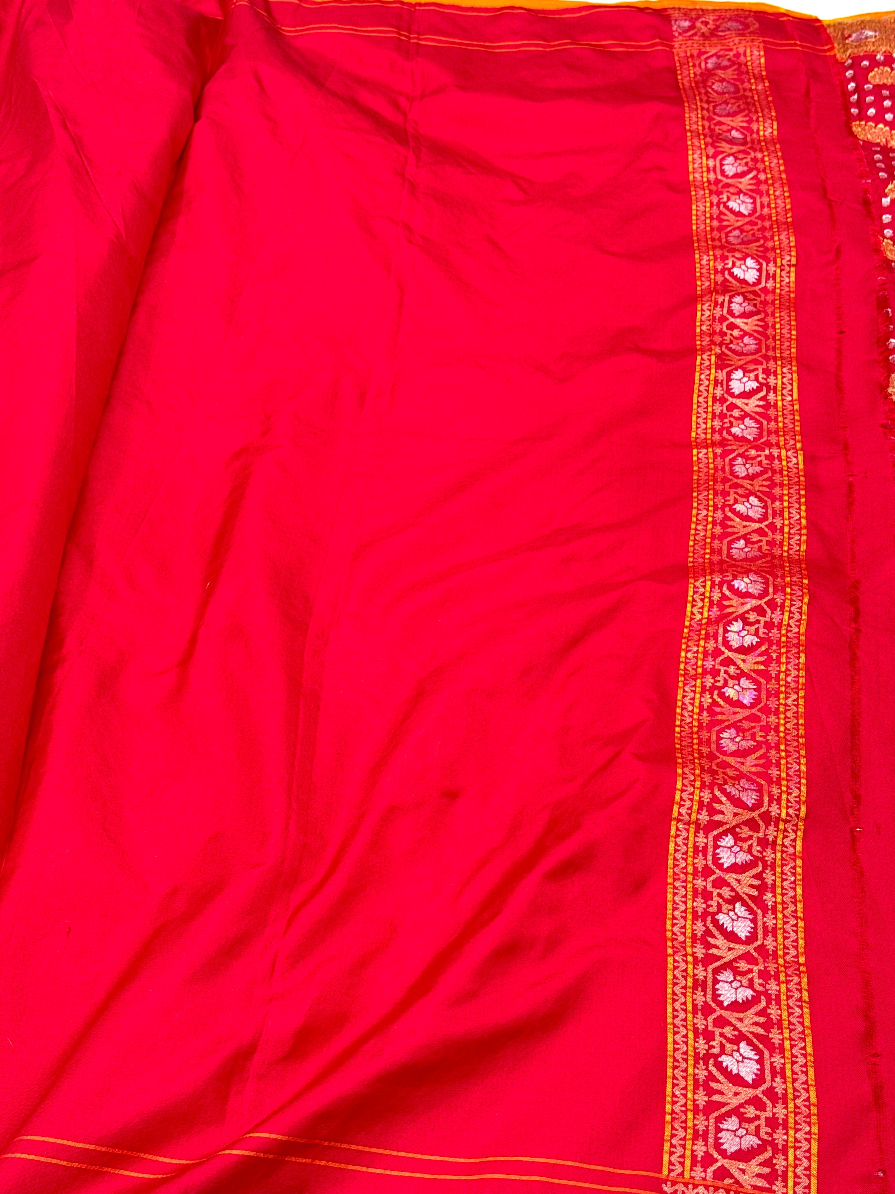 Red Pure Double Katan Silk Handloom Jamdani Banarasi Saree- Ektara Weave