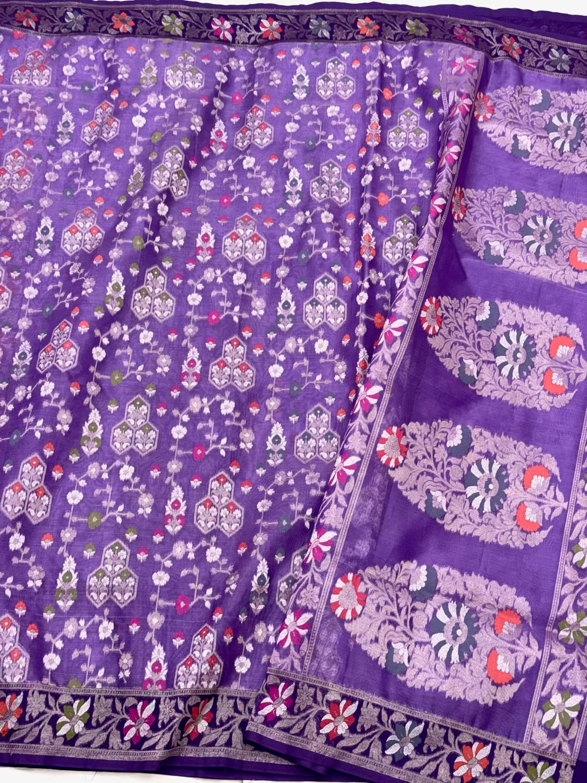 Lavender Pure Organza Mulberry Silk Saree - Ektara Weave | 100% Pure Kora Silk| Handwoven Banarasi Saree