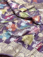 Lavender Pure Mulberry Katan Silk Handwoven Banarasi Saree - Rangkaat