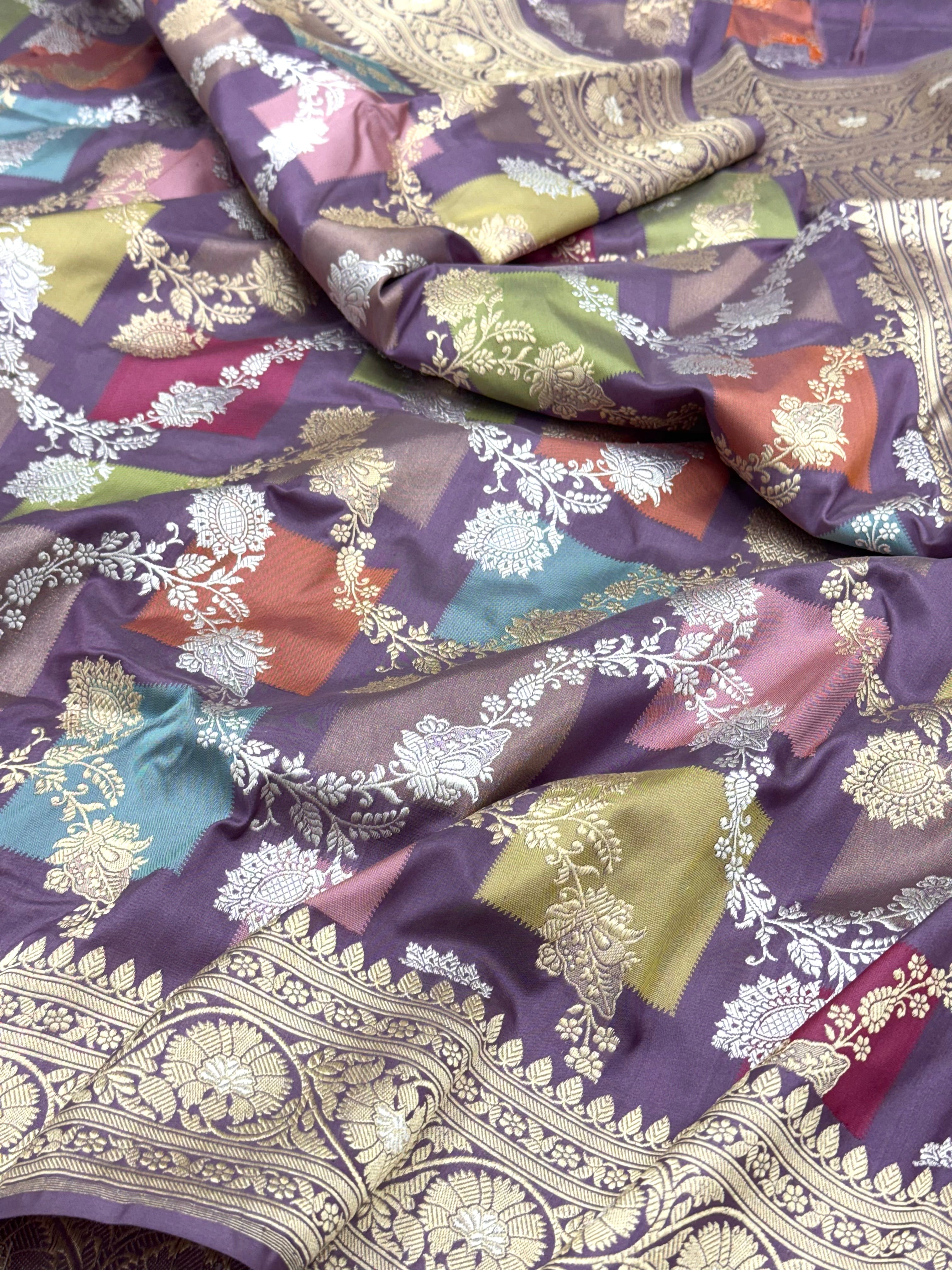 Lavender Pure Mulberry Katan Silk Handwoven Banarasi Saree - Rangkaat