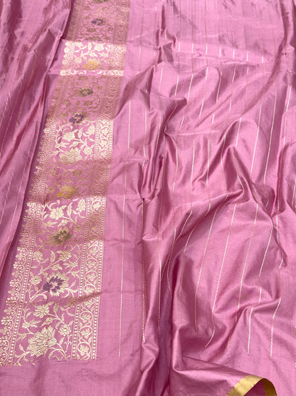 Lilac Pink Pure Banarasi Double Katan Mulberry Silk Handwoven Modern Saree | Kadhwa Technique |