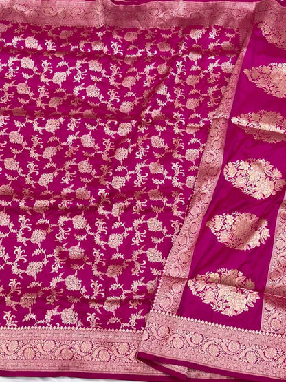 Red Pure Mulberry Katan Silk  Handloom Banarasi Brocade Saree