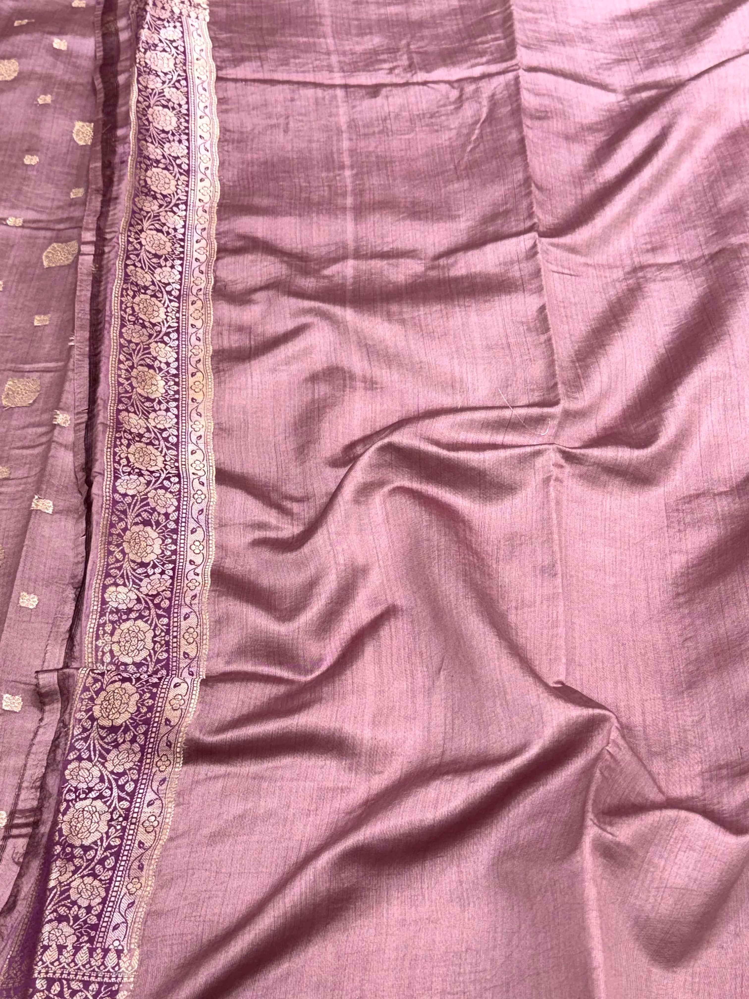 Dusty Rose Pink Pure Mulberry Chiniya Silk Handloom Banarasi Saree - Soft Drape